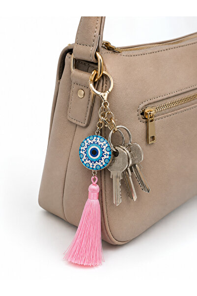 HER ŞEY NOTA www.herseynota.com Pink Tasseled Metal Keychain and Bag Accessor...