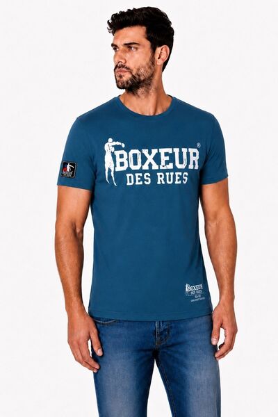 Boxeur Des Rues Tricou bărbătesc, pachet de 2, croială slim-fit: Albastru cu logo alb + Portocaliu intens cu logo negru