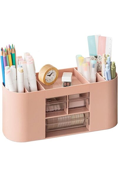 STARSTAR Desktop Organizer Storage Box with Pen Holder, 10-Compartment Clear ...