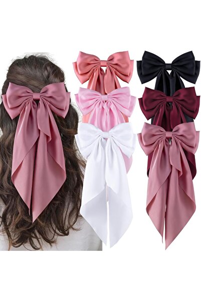 STARSTAR Six large bow hair clips, long tail hairbands for women and girls, s...