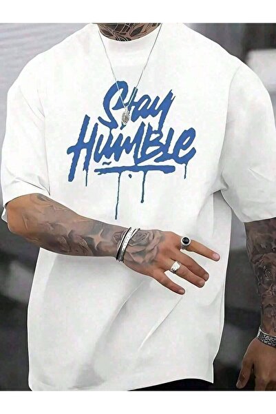 LİNA06 Stay Humble Blue Letter Pattern-Shirt, Men's Everyday Cotton-Shirt, 22...