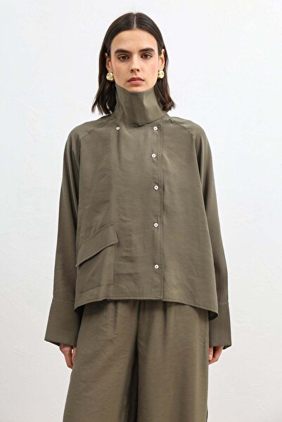 Antioch Khaki Special Stand Collar Women's Shirt