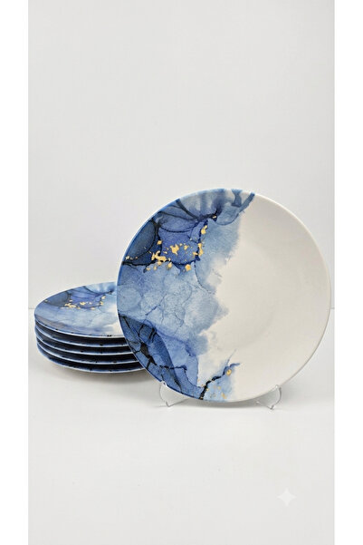Tezyinat Wood Blue Marble 6-Piece Porcelain Cake Plate Set