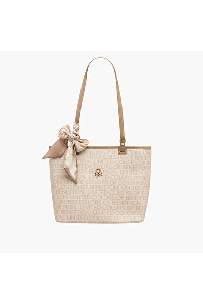 United Colors of Benetton Monogram Tote Bag with Scarf Accent