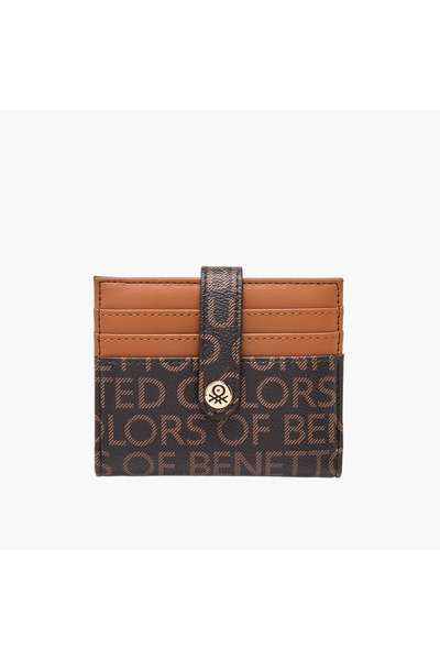 United Colors of Benetton Monogram Print Card Holder with Tab Closure