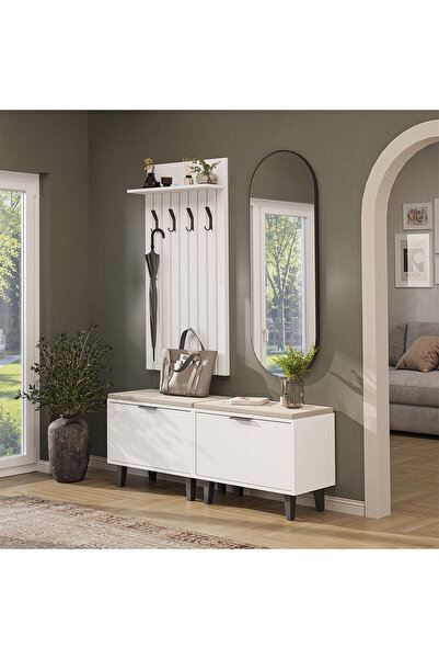 ROOMART Nord Vestiyer Takımı Lambri Askılıklı, 2 adet Kapaklı Bench, Modüler,...