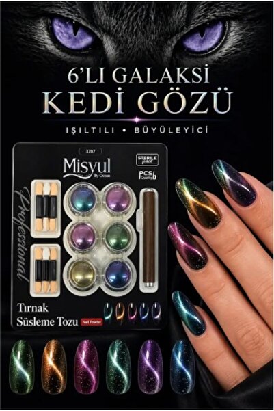 Ocean Misyul 6'lı Galaksi Kedi Gözü Oje Etkisi Cat Eye Toz Seti Mıknatıs Hedi...