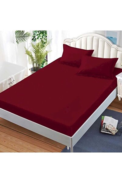By Rozane Lenjerie de pat finet visiniu cu elastic 150x200 set 3 piese vișini...