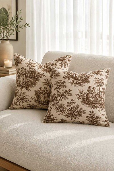 Luxoras Home غطاء وسادة مزخرف بنمط المزارعين الفرنسيين من قماش داك براون - طق...