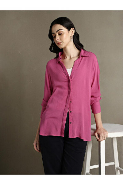 Dennis Lingo By Styli Pink 100% Rayon Solid Oversized Shirt