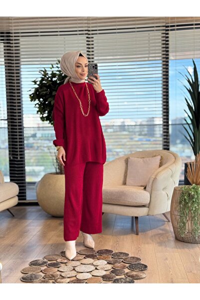 Lamazi Veil 14053 Selanik Knitwear Trouser Set Red