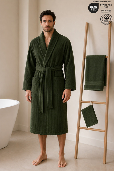 Ellaline Eldy Men's Robe Set, 3 Pieces, 100% Cotton Certified Shawl Collar St...