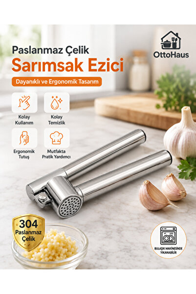 OttoHaus Paslanmaz Çelik Hazneli Sarımsak Ezici Pres – Ergonomik Saplı, Kolay...