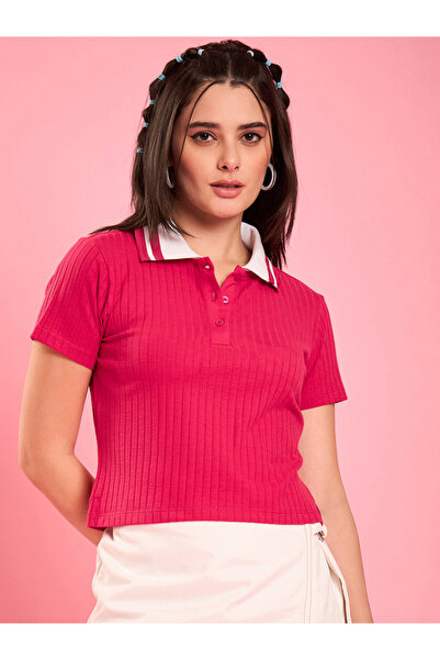 WineRed By Styli بلوزة نسائية وردية اللون ذات ياقة مضلعة