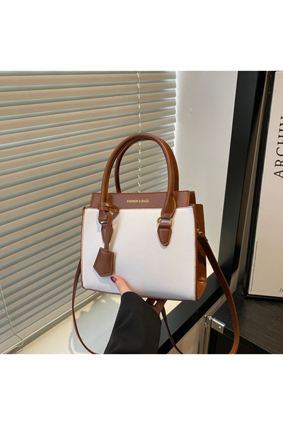 Take Two By Styli White Shoulder Bag with Contrast Dual Handle
