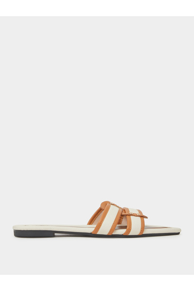 Take Two By Styli Brown Pointed Toe Color Block Sandals