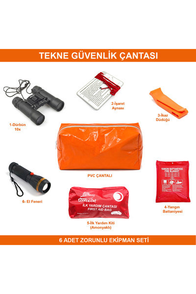SomayStore Tekne Güvenlik Çantası, 6 Adet Zorunlu Ekipman Seti