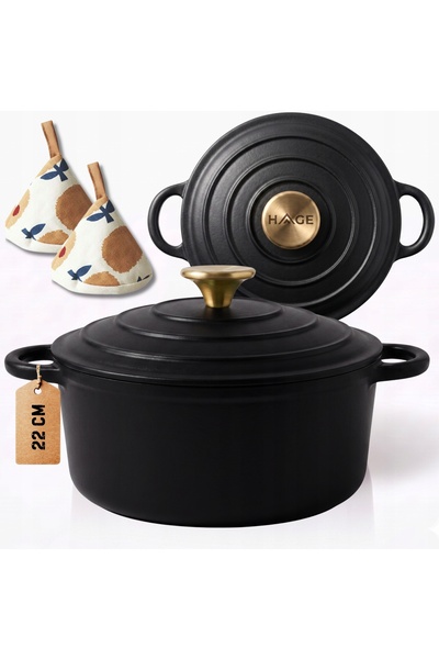 NO BRAND OALĂ DIN FONTĂ DE 3 L, EMAILATĂ, CU CAPAC, NEGRU MAT, COMPATIBILĂ CU...