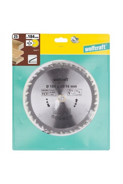 Wolfcraft 6646000 Pânză de ferăstrău circular 184x20/16mm 22 dinți pentru tăi...