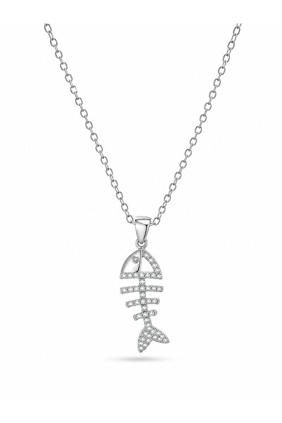 serelya 316L Steel Chain Silver Color Minimal Zircon Stone Fish Bone Necklace