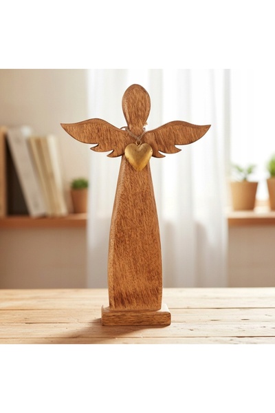 Orion Înger din lemn, figurină decorativă în formă de înger, statuetă decorat...