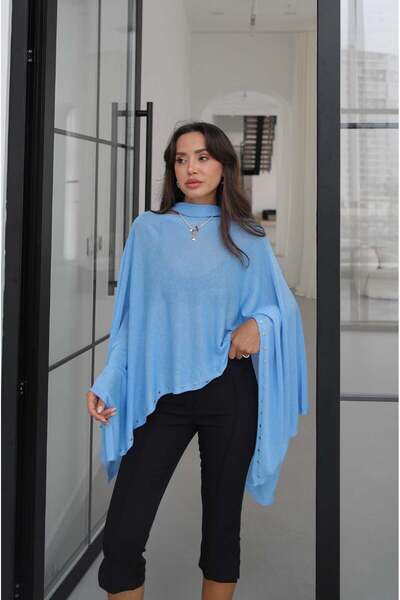 Havoş Blue Stone Knitwear Cape Blouse