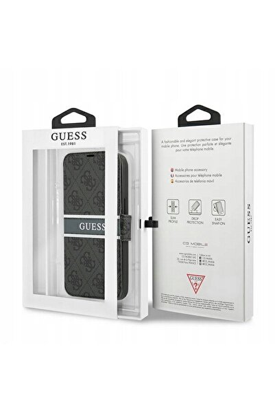 NO BRAND Husă cu clapetă Guess Book 4G Stripe pentru iPhone 13 Pro / 13, gri