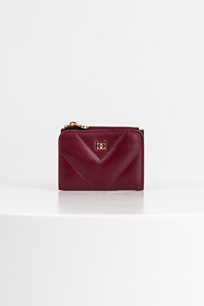 BAYDERİ Womesy Genuine Leather Stitched Card Holder Claret Red