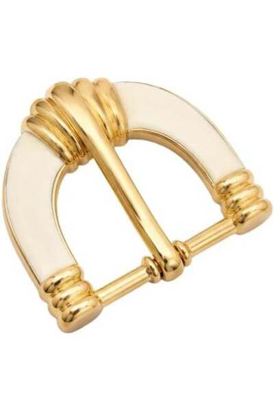 HXD Zoomlion Pack of 5 D-Ring Belt Buckles – Gold-Tone with Cream Enamel Inla...