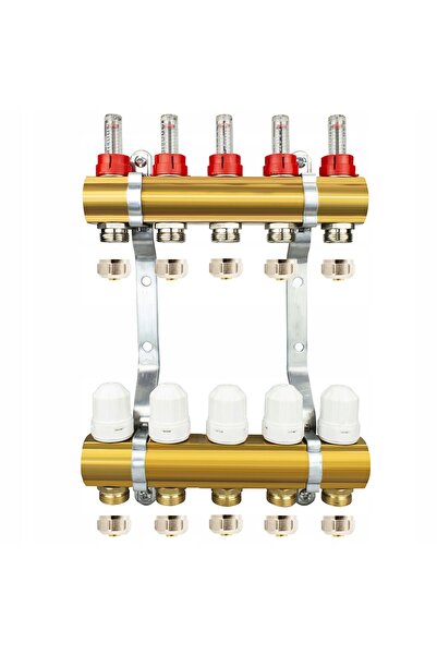 TRCR Distribuitor pentru încălzire în pardoseală cu 5 secțiuni, adaptoare PEX...