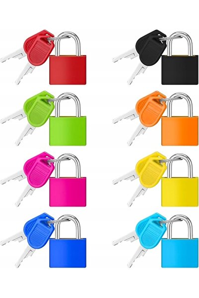 NO BRAND 8 bucăți mini lacăte colorate cu cheie pentru bagaje, valize, dulapuri.