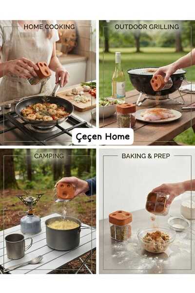 ÇEÇEN HOME 4 Bölmeli Çok Amaçlı Baharatlık, Kamp Baharat Seti, Piknik Mangal ...