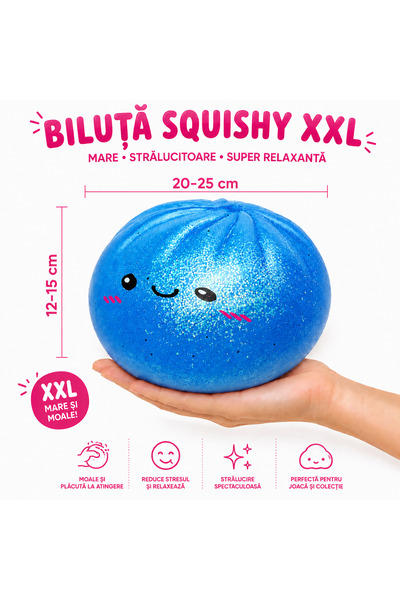 OEM Jumbo Kawaii Dumpling Squishy ALBASTRU cu Sclipici – 20-25 cm