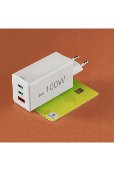 NO BRAND Încărcător de perete HAMA 100W GaN PD/QC, 2x USB-C, 1x USB-A, Alb