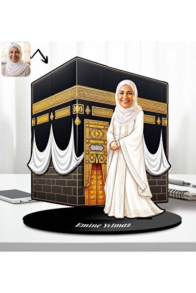 Bk Gift Kişiye Özel Kadın Hac-Umre Kabe Ziyaret Tasarımlı Karikatür Biblo