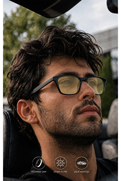 Quinley Vila Black UV400 Polarize Güneş Gözlüğü Erkek Siyah Çerçeve Sarı Cam-...