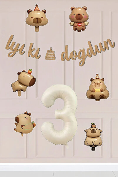 Atölye Mi 3 Year Old Capybara Concept Birthday Balloon Chain Set