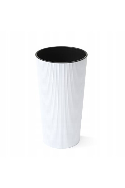 NO BRAND SET 3x Ghiveci pentru flori de terasă, cu dungi albe, inserție 36x19cm