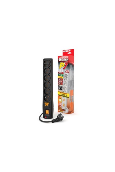 ACAR Prelungitor cu protecție la supratensiune P7, 3m, negru, 7 prize