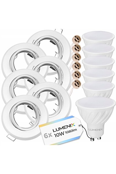 LUMENIX 6x Bec LED GU10 10W + Set de corpuri de iluminat încastrate rotunde a...