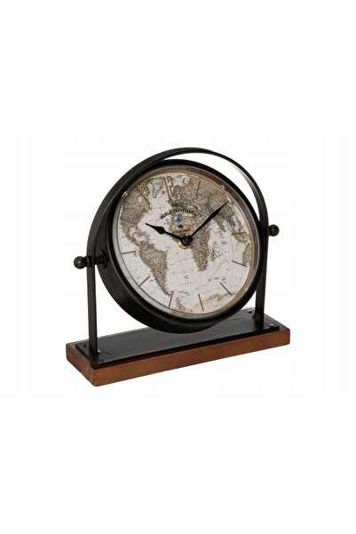 Atmosphera Ceas de masă retro din metal cu hartă a lumii, 20cm