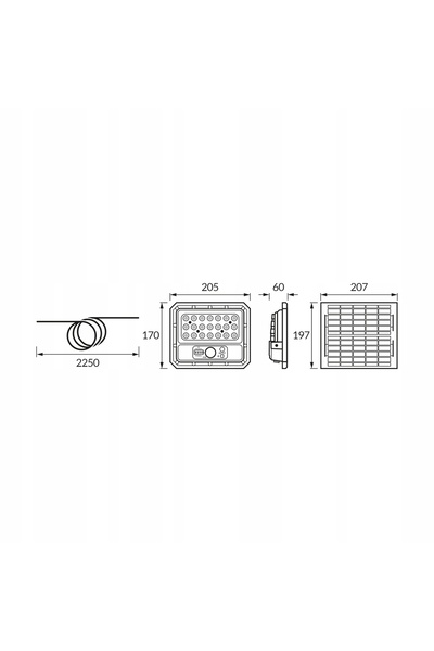 NO BRAND Lampă solară tip proiector halogen cu panou senzor și cablu LED de 2,2m