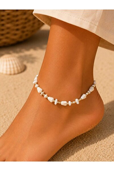 MARE BUTİK Natural White Stone Detailed Gold Anklet