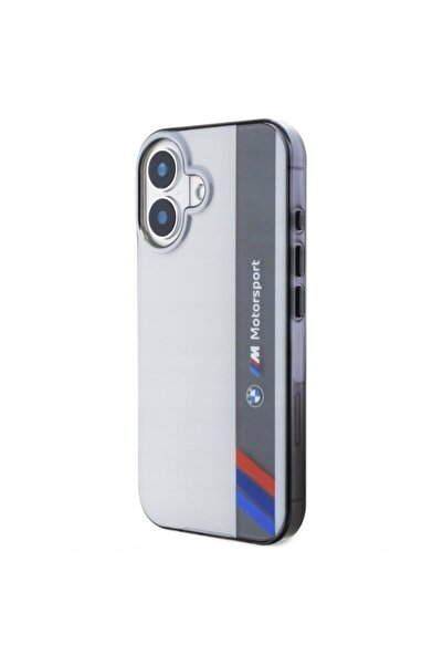 BMW Husă rigidă gri pentru iPhone 16 Motosport IML Dungi Verticale