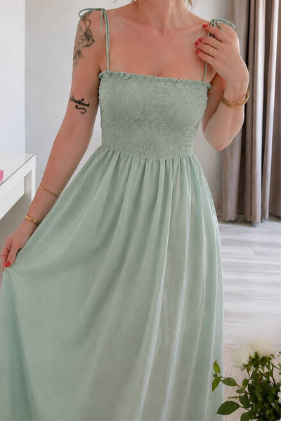 oshebu Unlined Cotton Long Summer Women's Dress – Shoulder-Strap Drawstring
