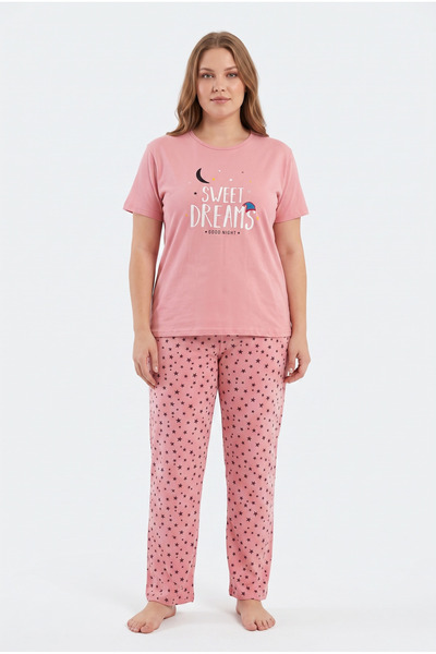 FAMES PİJAMA Plus Size Summer Short Sleeve Sweet Dreams Women's Pajama Set
