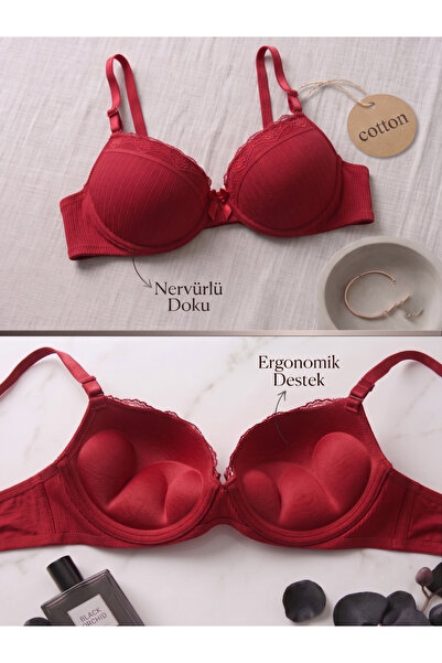 Lavint Homewear Sutien roșu cu sârmă, din bumbac, cu dublă umplutură push-up ...