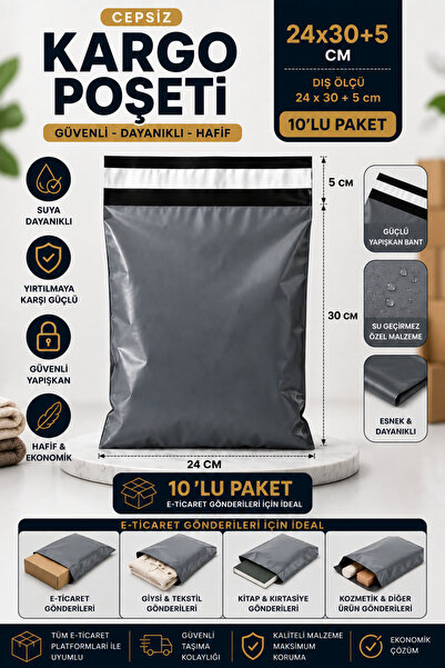 Monrize Concept 24x30+5 cm Kargo Poşeti 10'lu | Yapışkan Bantlı Cepsiz Opak D...
