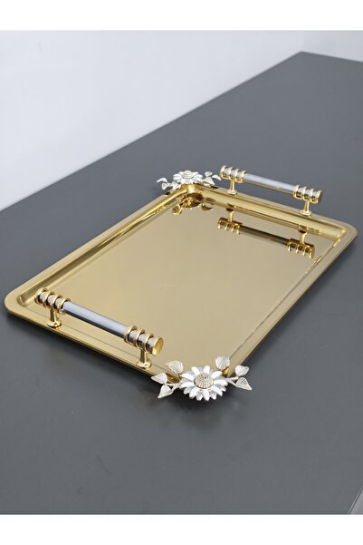 PARILTI HOME COLLECTİON Figured, Metal-Handled, Stainless Steel Rectangular T...