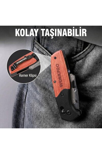 Workpro WP211035 Ağır Hizmet Çelik/Ahşap Gövde Katlanır Rötuş Maket Bıçağı + ...